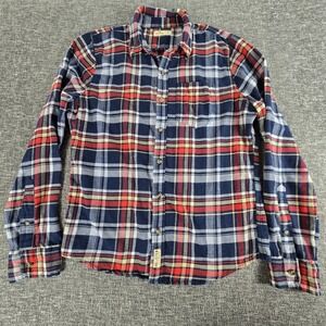 Hollister Flannel Shirt Mens Large Blue Red Plaid Button Down Long Sleeve Pocket